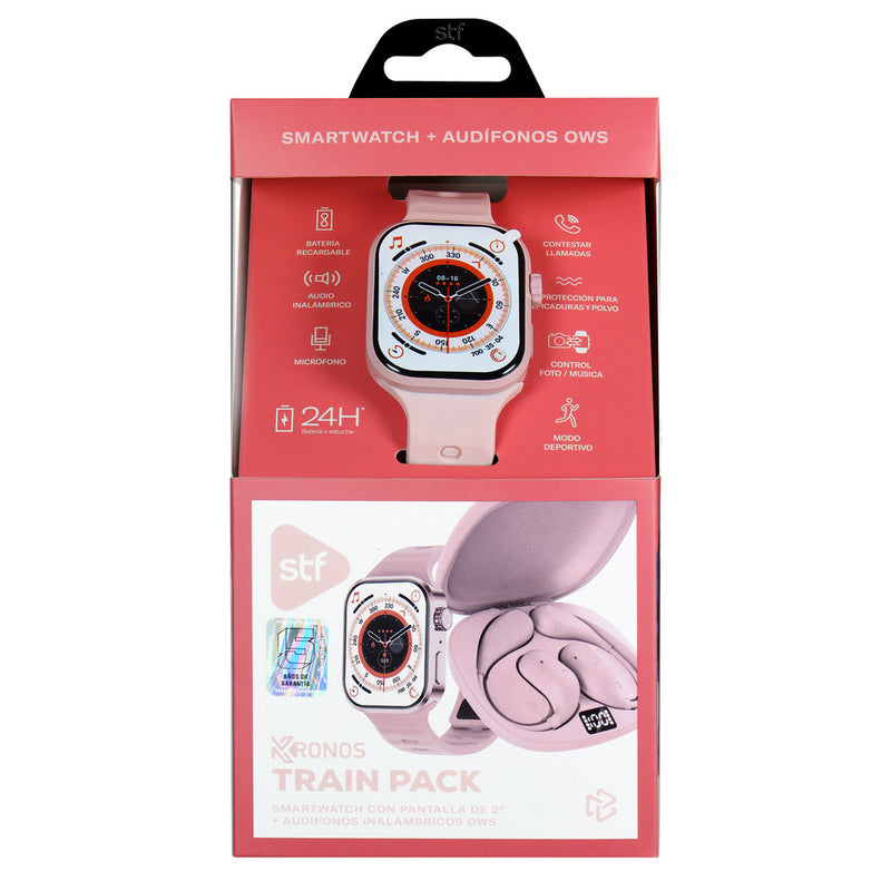 Kronos Train Pack STF: Smartwatch 2" + Audífonos Inalámbricos OWS, resistentes al agua