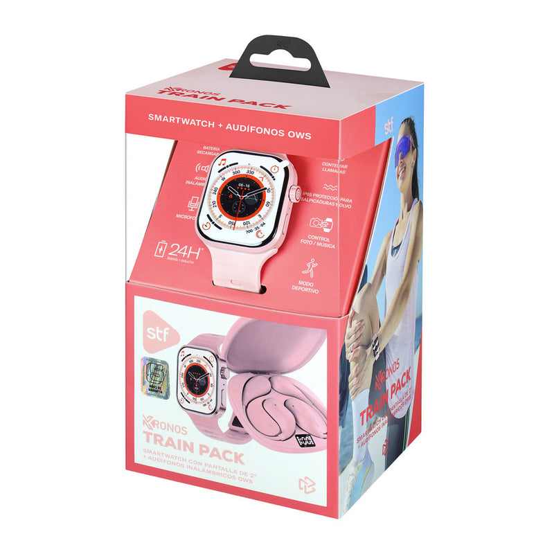 Kronos Train Pack STF: Smartwatch 2" + Audífonos Inalámbricos OWS, resistentes al agua