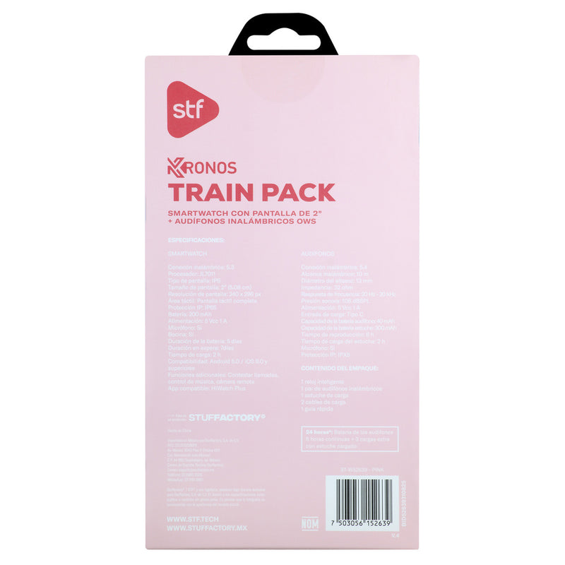 Kronos Train Pack STF: Smartwatch 2" + Audífonos Inalámbricos OWS, resistentes al agua
