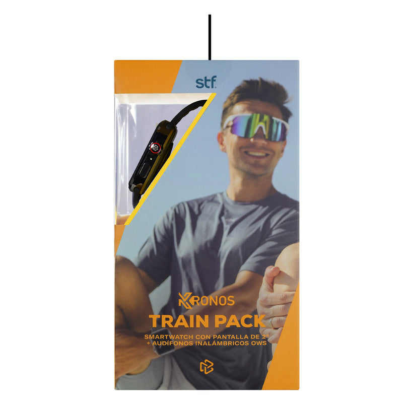 Kronos Train Pack STF: Smartwatch 2" + Audífonos Inalámbricos OWS, resistentes al agua, negro