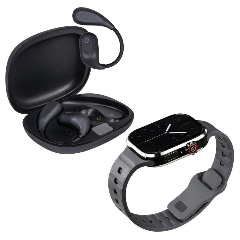 Kronos Train Pack STF: Smartwatch 2" + Audífonos Inalámbricos OWS, resistentes al agua, negro