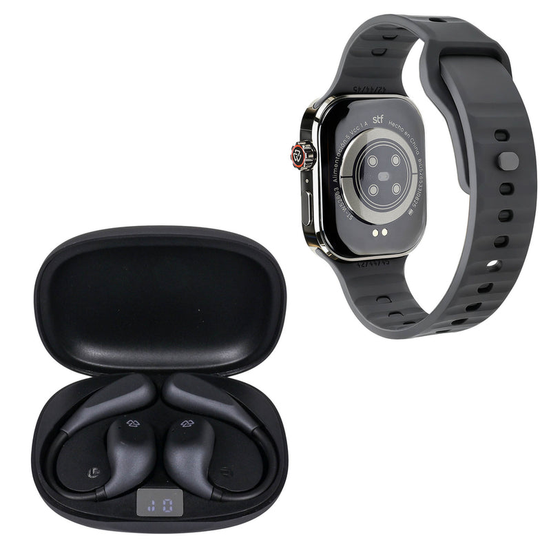 Kronos Train Pack STF: Smartwatch 2" + Audífonos Inalámbricos OWS, resistentes al agua, negro