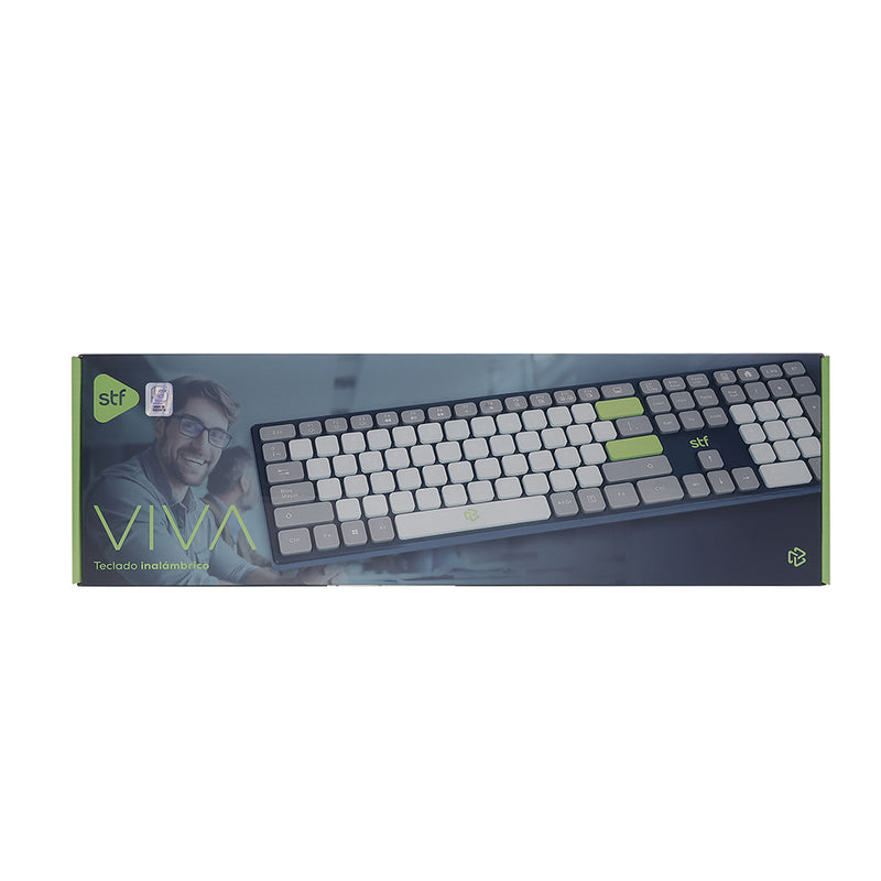 Teclado Inalámbrico STF VIVA: 2.4GHz, Bluetooth 5.0, 110 Teclas, Multimedia, Windows/Mac Gris
