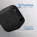 Cargador Pared GaN 65W 3 Salidas + Adaptadores UK/EU/AU Carga Ultra Rápida