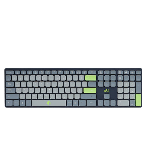 Teclado Inalámbrico STF VIVA: 2.4GHz, Bluetooth 5.0, 110 Teclas, Multimedia, Windows/Mac Gris