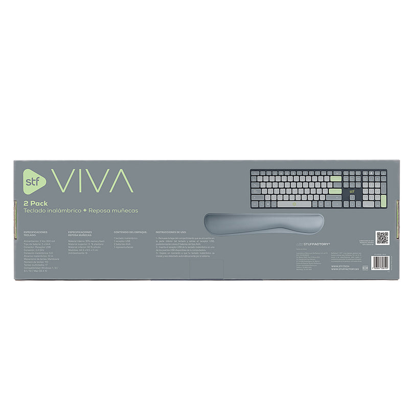 Kit Teclado inalámbrico + Reposa muñecas  | STF VIVA! | Para computadora gris