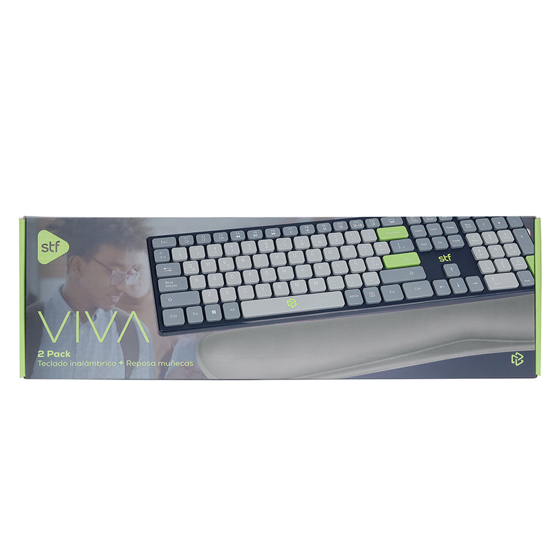 Kit Teclado inalámbrico + Reposa muñecas  | STF VIVA! | Para computadora gris
