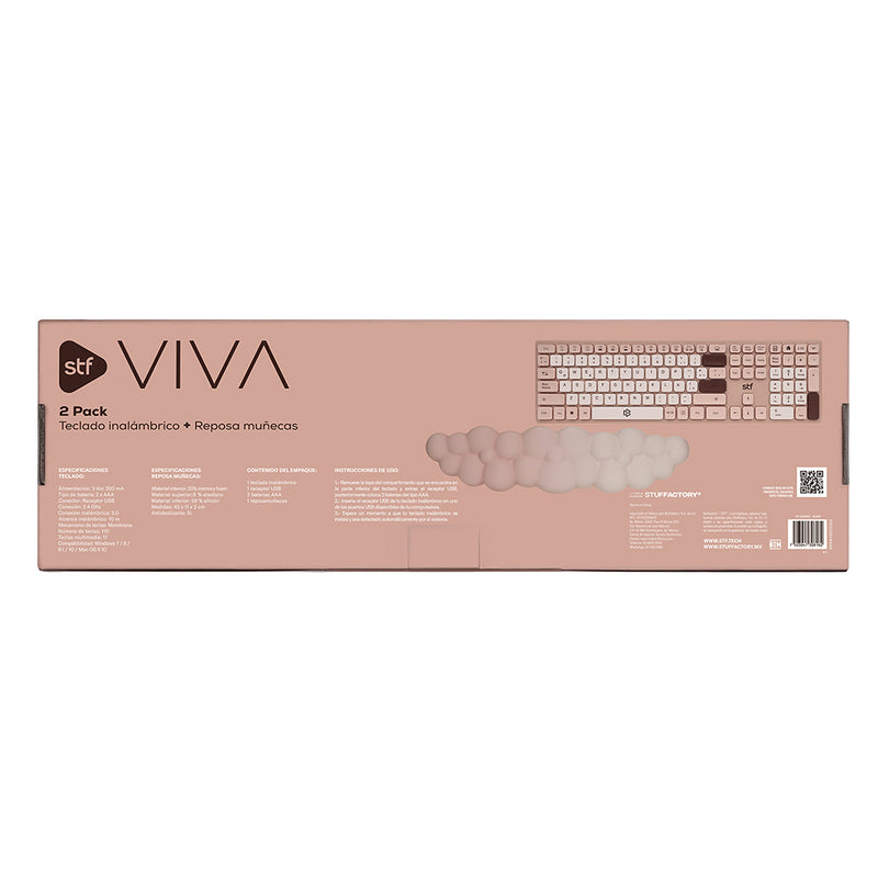 Kit Teclado inalámbrico + Reposa muñecas  | STF VIVA | Para computadora rosa