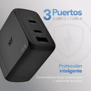 Cargador Pared GaN 65W 3 Salidas Tipo C Dual + USB Carga Ultra Rápida