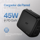 Cargador Pared GaN 45W Dual Tipo C Carga Ultra Rápida Enchufe Plegable