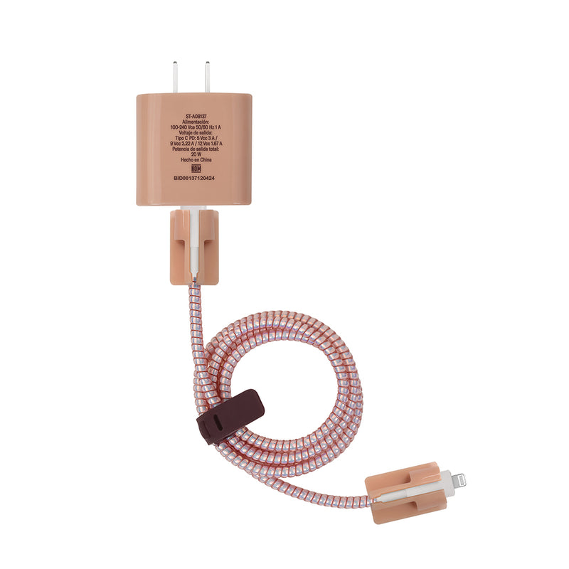 3 Pack Carga Ultra Rápida VIVA: Cargador 20W + Cable 60 W Tipo C-Lightning + Kit protector Nude