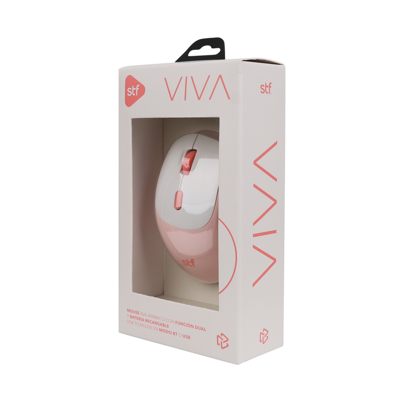 Mouse inalámbrico óptico STF VIVA: Batería recargable, 1600 DPI, Rosa