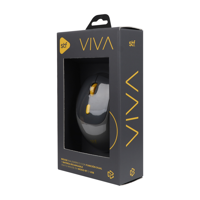 Mouse inalámbrico óptico STF VIVA: Batería recargable, 1600 DPI, Gris