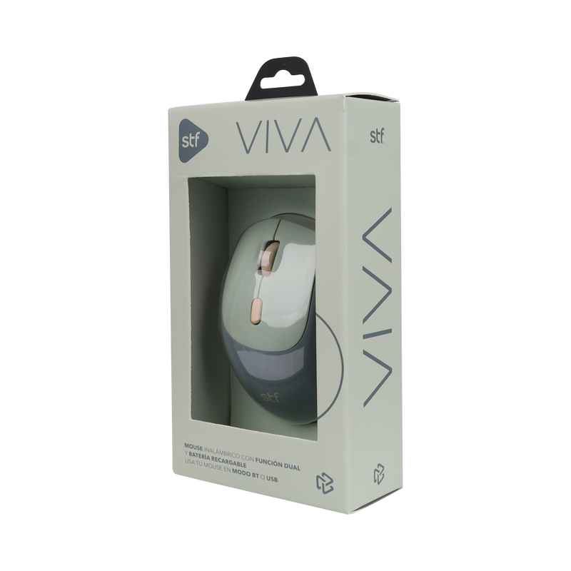 Mouse inalámbrico óptico STF VIVA: Batería recargable, 1600 DPI, Gris Menta