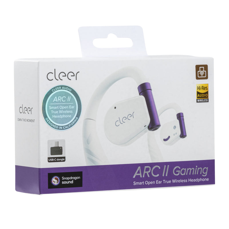 Audifonos Cleer ARC II Gaming Open-Ear: Baja Latencia, IPX5, 35h Batería, UV Case blanco