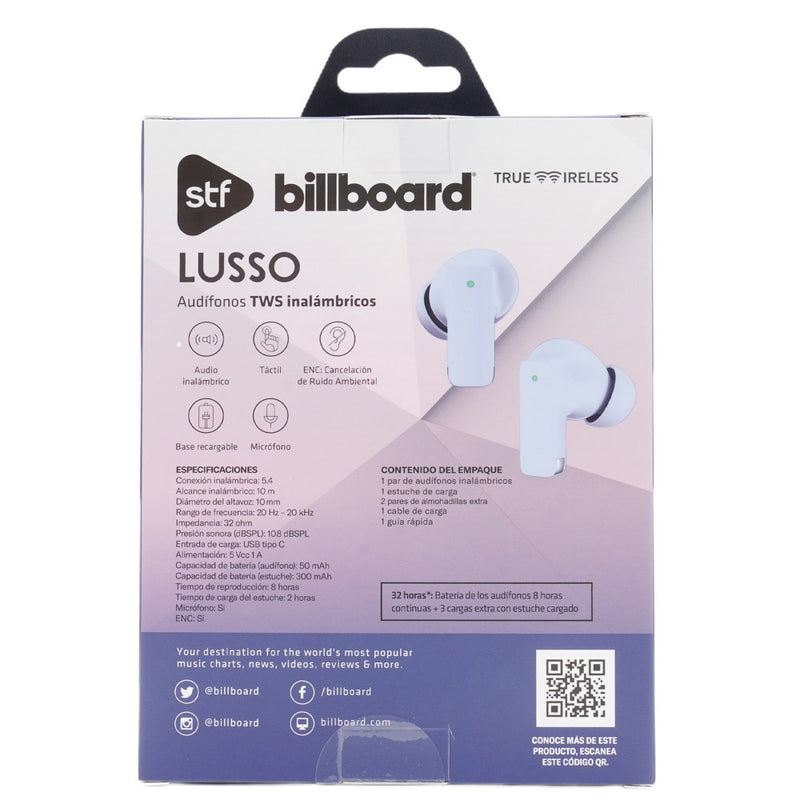 Audífonos inalámbricos TWS STF Billboard Lusso: 32 h de batería, ENC, Lila