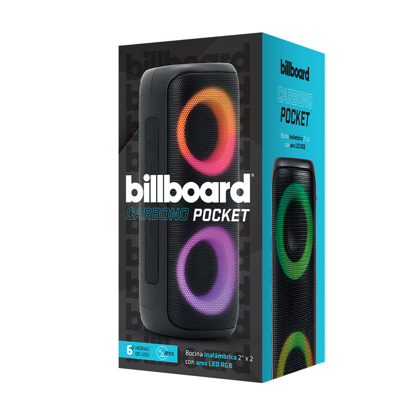 Bocina Inalámbrica | Billboard Carbono Pocket | 2x2 pulgadas con luz led multicolor