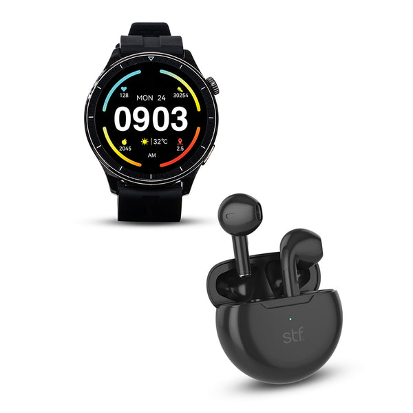 Kit Reloj Inteligente Smartwatch Kronos Evolution + Audífonos True Wireless Forte negro