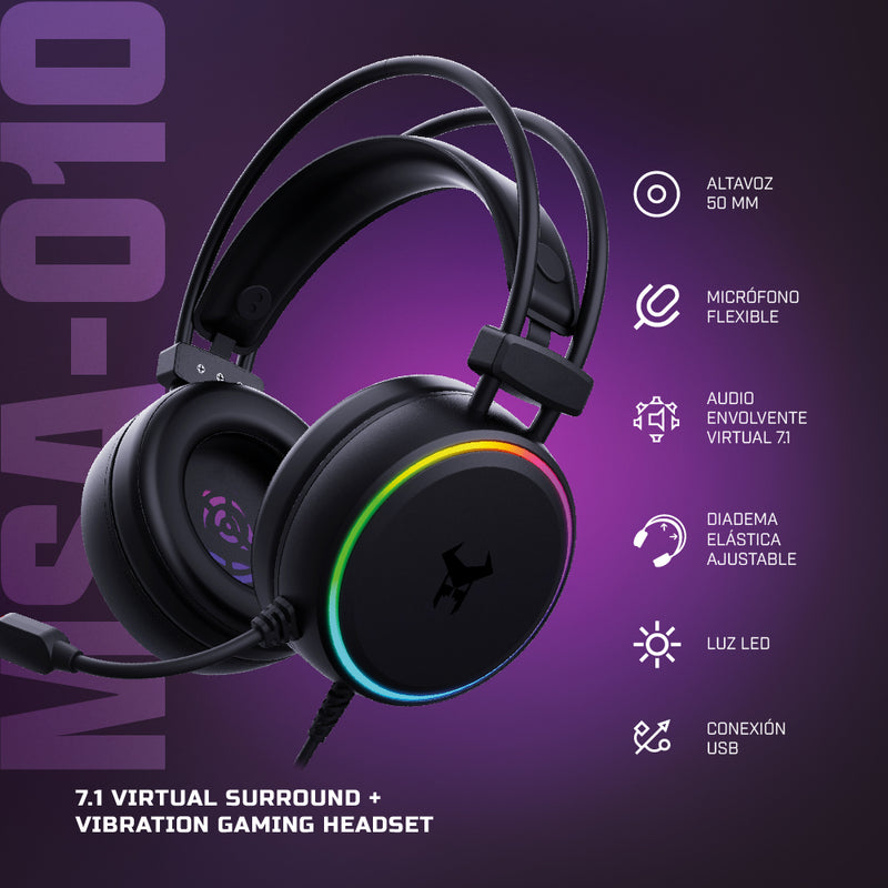 Audífonos Gamer Alámbricos On ear | STF Beast MSA-010 | Videojuegos Microfono ajustable Luz Sonido 7.1 Digital