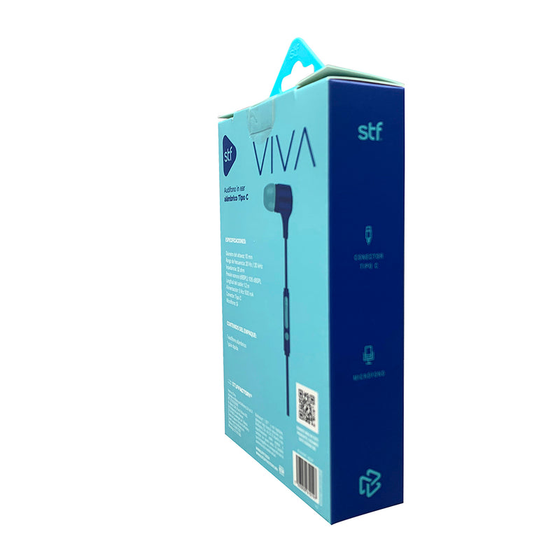Audífonos alámbricos In-Ear STF VIVA: Tipo C, 10mm Azul