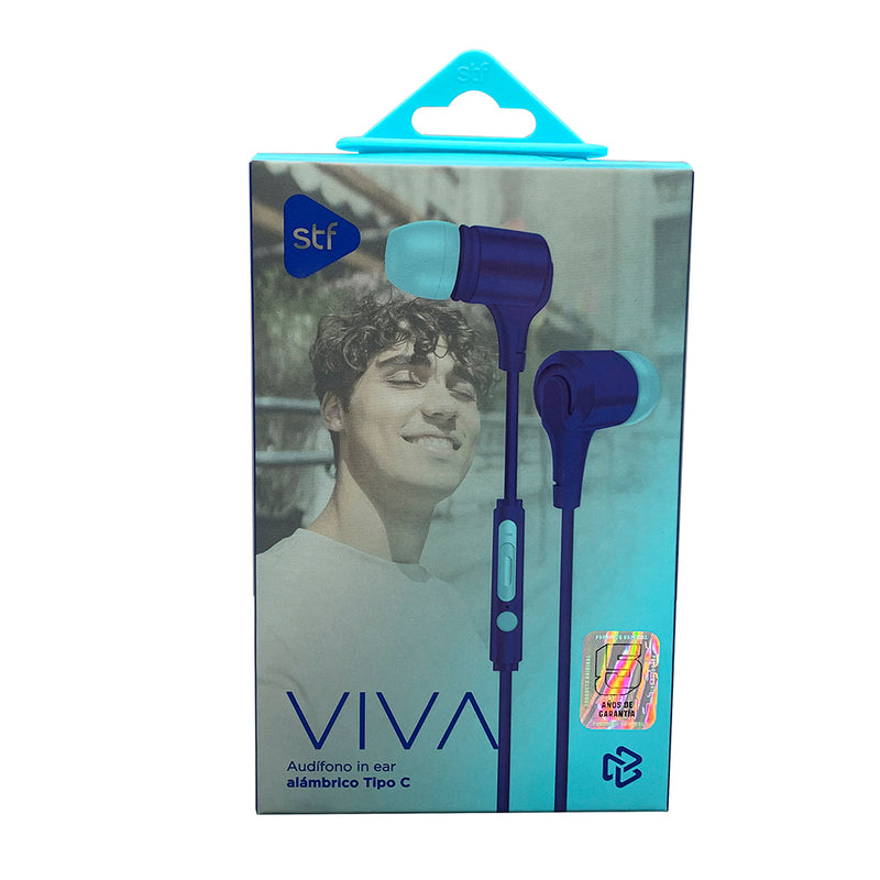Audífonos alámbricos In-Ear STF VIVA: Tipo C, 10mm Azul