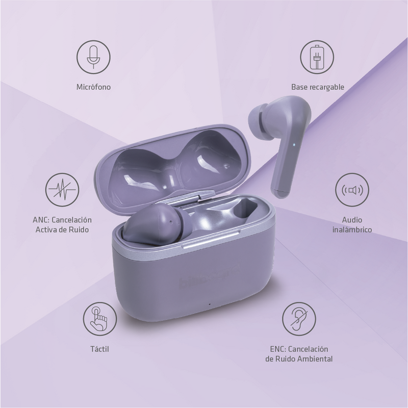 Audífonos Inalámbricos TWS | Billboard Soul ANC ENC Plus | 7hrs uso protección IPX5 morado