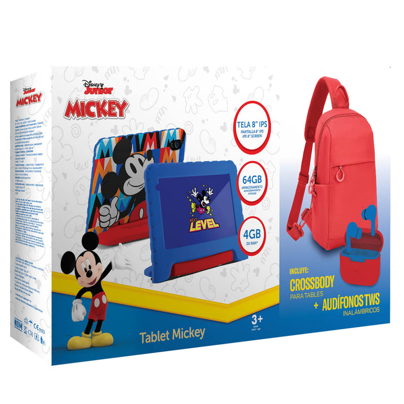 Kit Tablet Mickey 8" pulgadas  + Crossbody +Audífonos TWS Multi