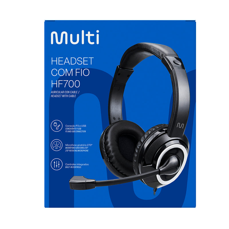 Audífono Alámbrico On-ear | Multi COM FIO HF700 | P3/USB, con Micrófono