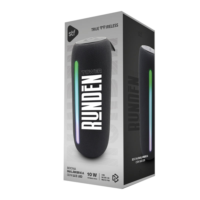 Bocina Inalámbrica portátil | STF Runden Tower | 2.5" pulgadas 3hrs uso 10W función TWS Negro
