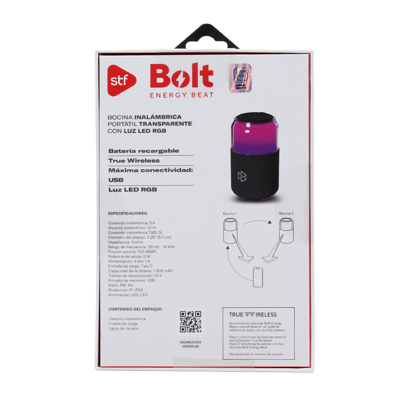 Bocina Inalámbrica portátil | STF Bolt | 10hrs uso 5W protección IPX3 Negro