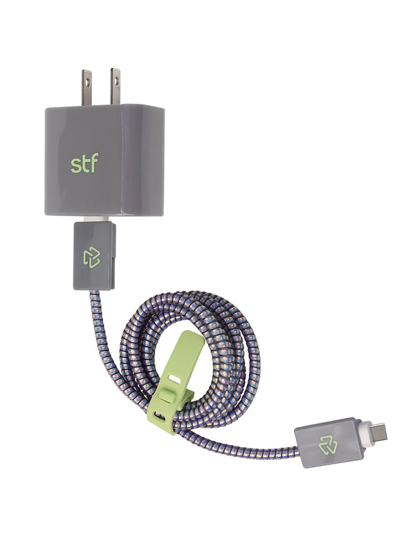 3 Pack Carga Ultra Rápida STF VIVA: Cargador 20W + Cable 60 W Tipo C-Tipo C + Kit protector Gris
