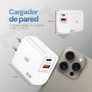 Cargador Pared 20W Doble Salida Carga Ultra Rápida 3A Tipo C + USB blanco