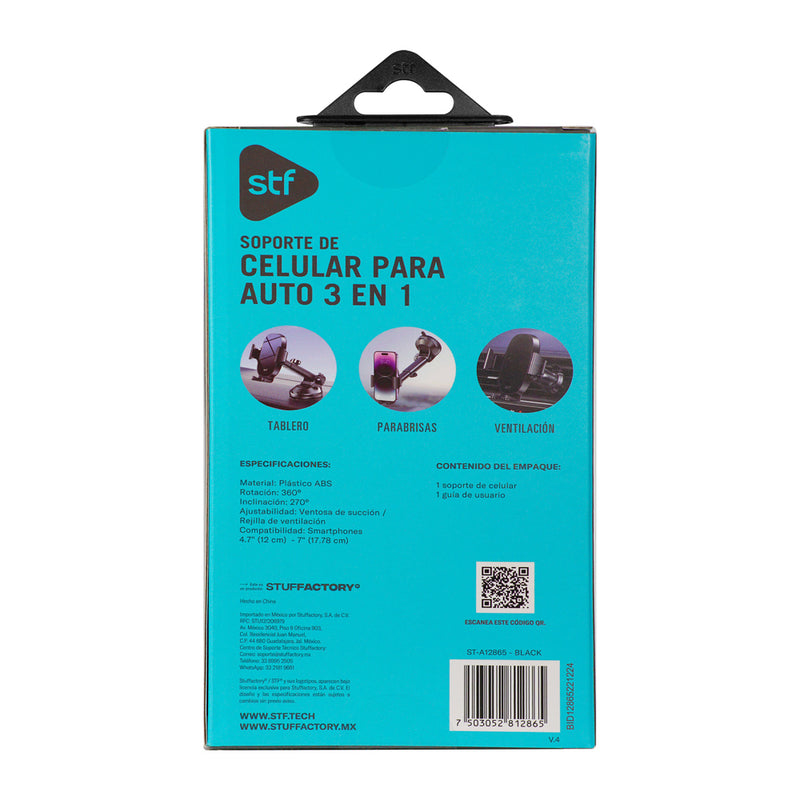 Soporte Celular Auto 3 en 1: Tablero, Parabrisas, Ventilación 360° Automático