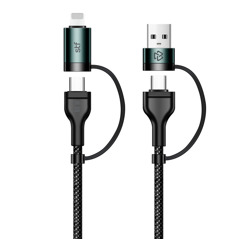 Cable Carga Ultra Rápida | STF 4 en 1 | 1.8 metros Tipo C-USB / Tipo C- Lightning