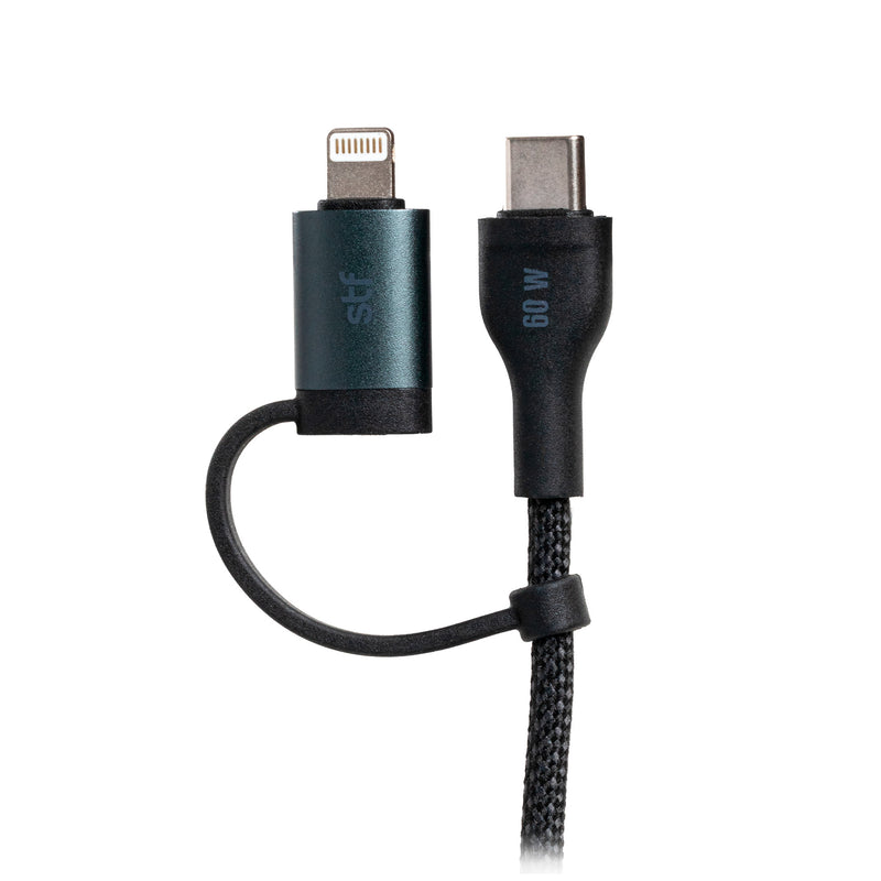 Cable 4 en 1 Tipo C/USB a Tipo C/Lightning 60W Carga Rápida 1.8m