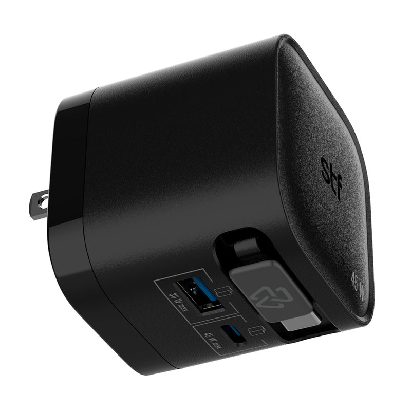 Cargador rápido STF Retráctil: 45W, Tecnología GaN, Cable Tipo C