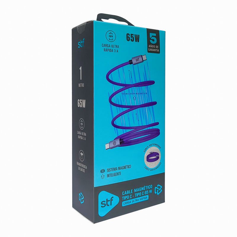 Cable Magnético STF Tipo C a Tipo C: Carga Rápida, 65W,  Transferencia de datos, Morado