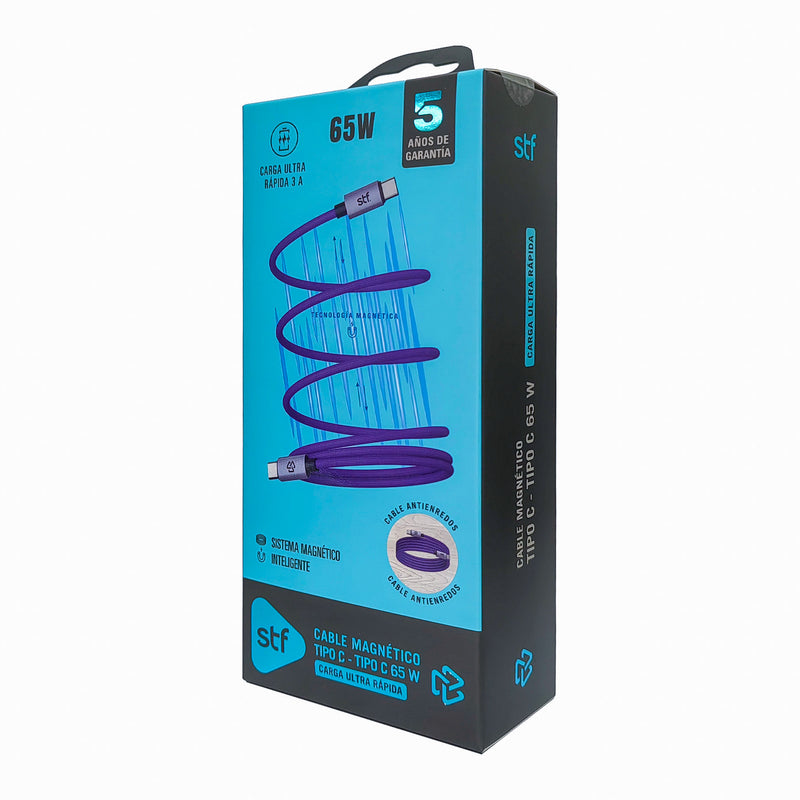 Cable Magnético STF Tipo C a Tipo C: Carga Rápida, 65W,  Transferencia de datos, Morado