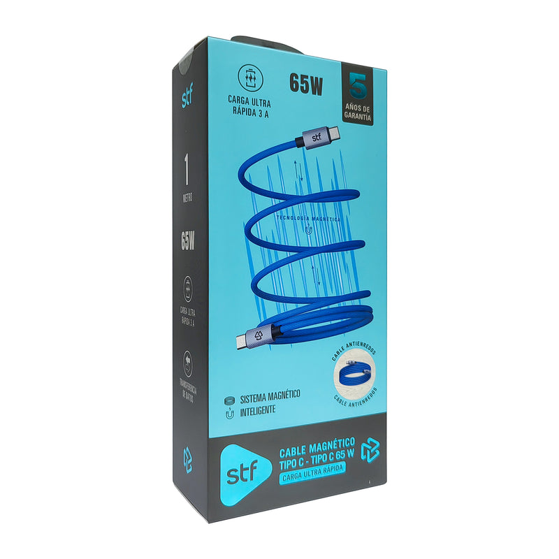 Cable Magnético STF Tipo C a Tipo C: Carga Rápida, 65W,  Transferencia de datos, Azul