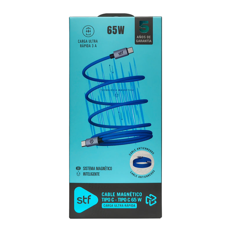 Cable Magnético STF Tipo C a Tipo C: Carga Rápida, 65W,  Transferencia de datos, Azul