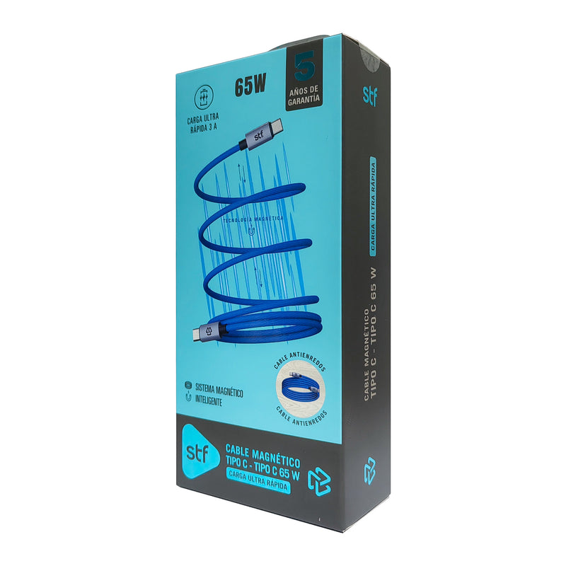 Cable Magnético STF Tipo C a Tipo C: Carga Rápida, 65W,  Transferencia de datos, Azul