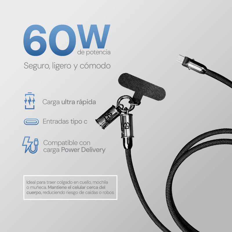 Cable Sujetador STF Tipo C: 60W, Carga Rápida, Función Soporte, 120 cm