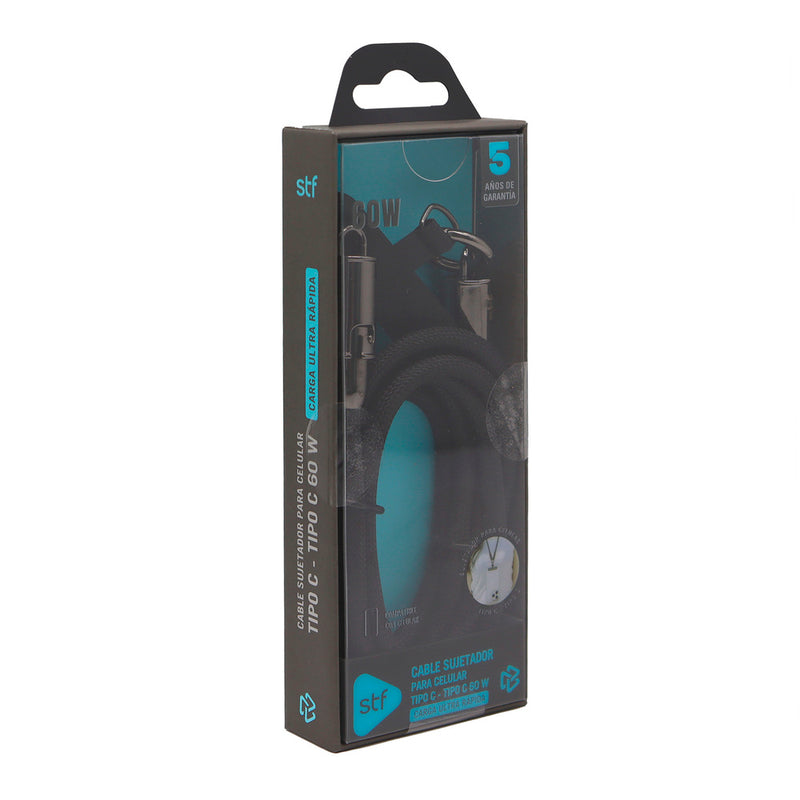 Cable Sujetador STF Tipo C: 60W, Carga Rápida, Función Soporte, 120 cm