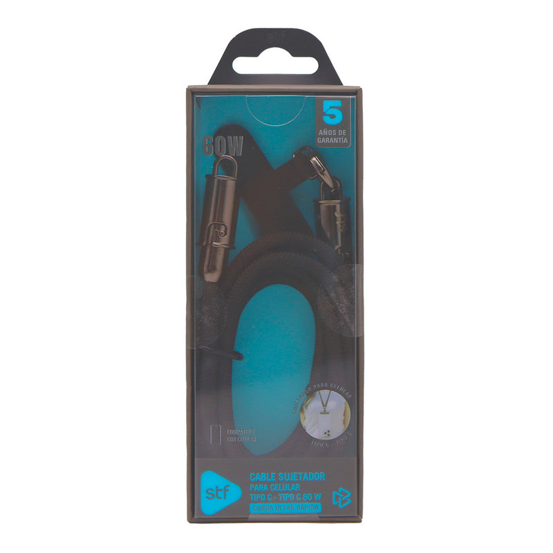 Cable Sujetador STF Tipo C: 60W, Carga Rápida, Función Soporte, 120 cm