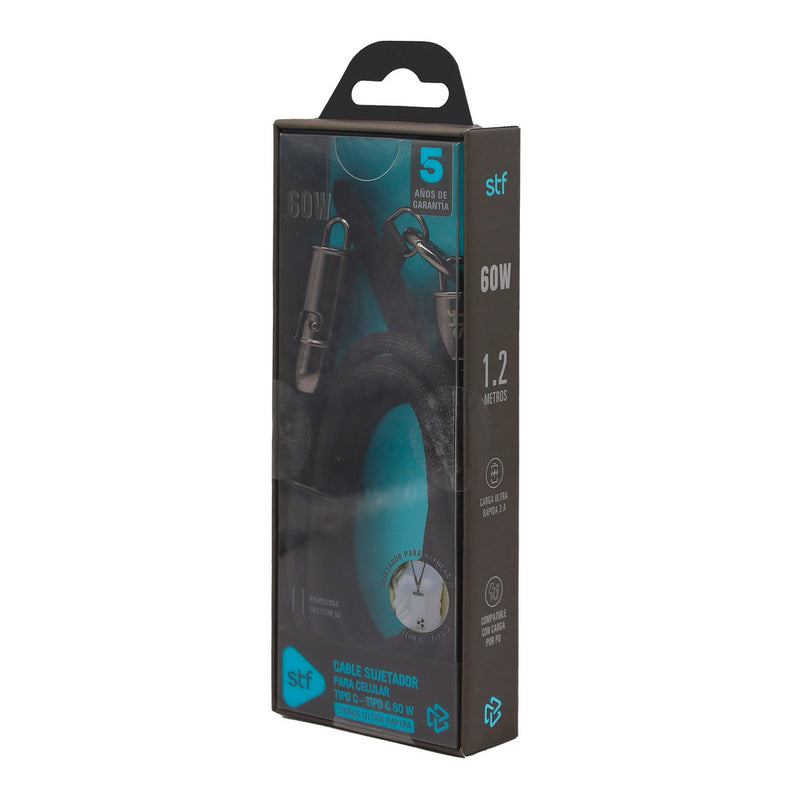 Cable Sujetador STF Tipo C: 60W, Carga Rápida, Función Soporte, 120 cm