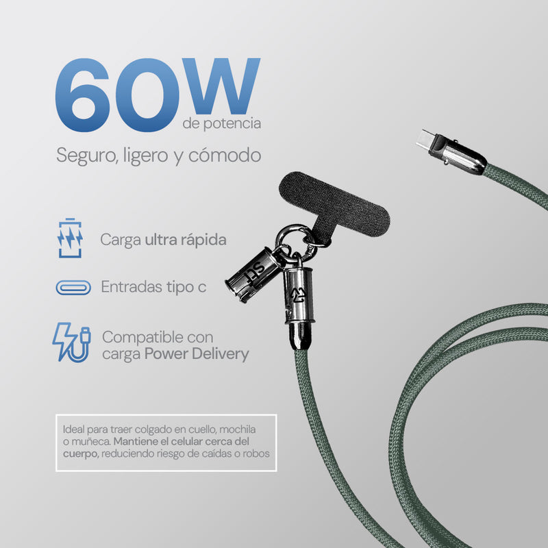 Cable Sujetador STF Tipo C: 60W, Carga Rápida, Función Soporte, 30 cm