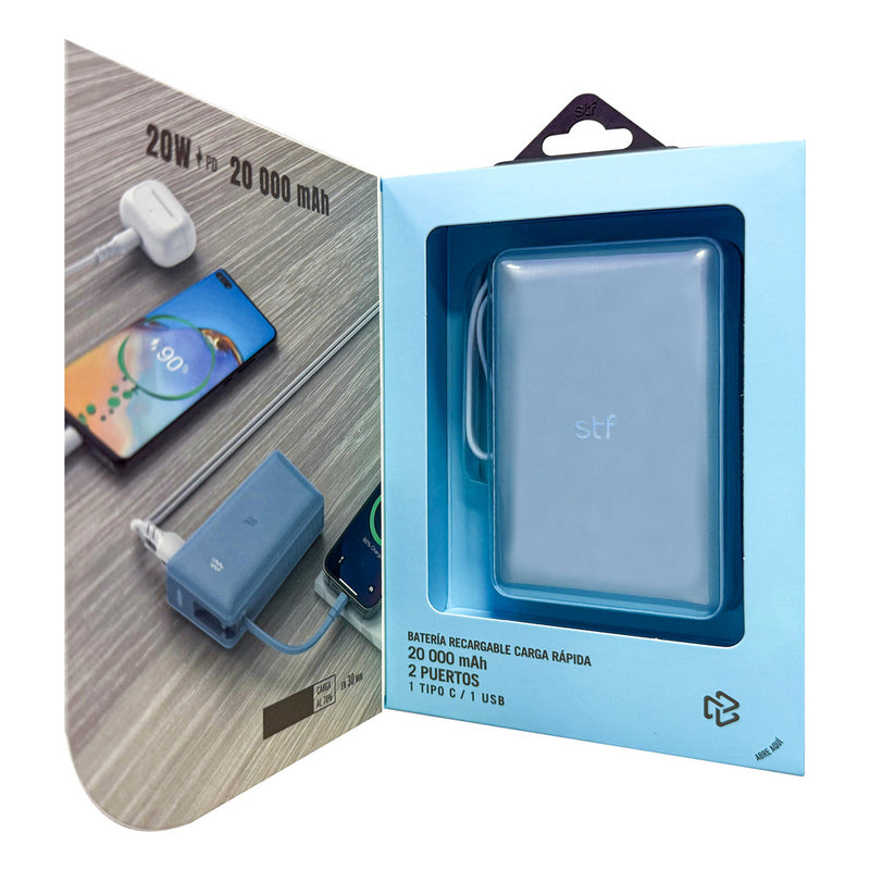 Batería Power Bank Portátil STF 20 000 mAh 20W PD Cable tipo C Azul