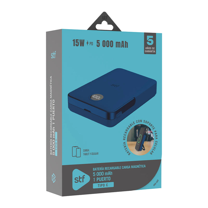 Batería Power Bank Portátil STF 5000 mAh 20W Carga Magnética Azul