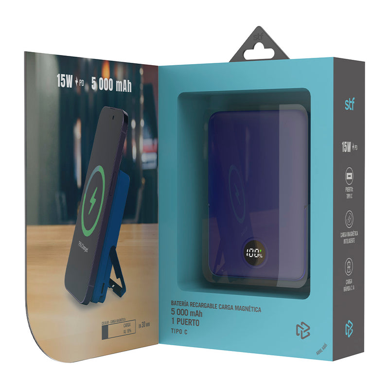 Batería Power Bank Portátil STF 5000 mAh 20W Carga Magnética Azul