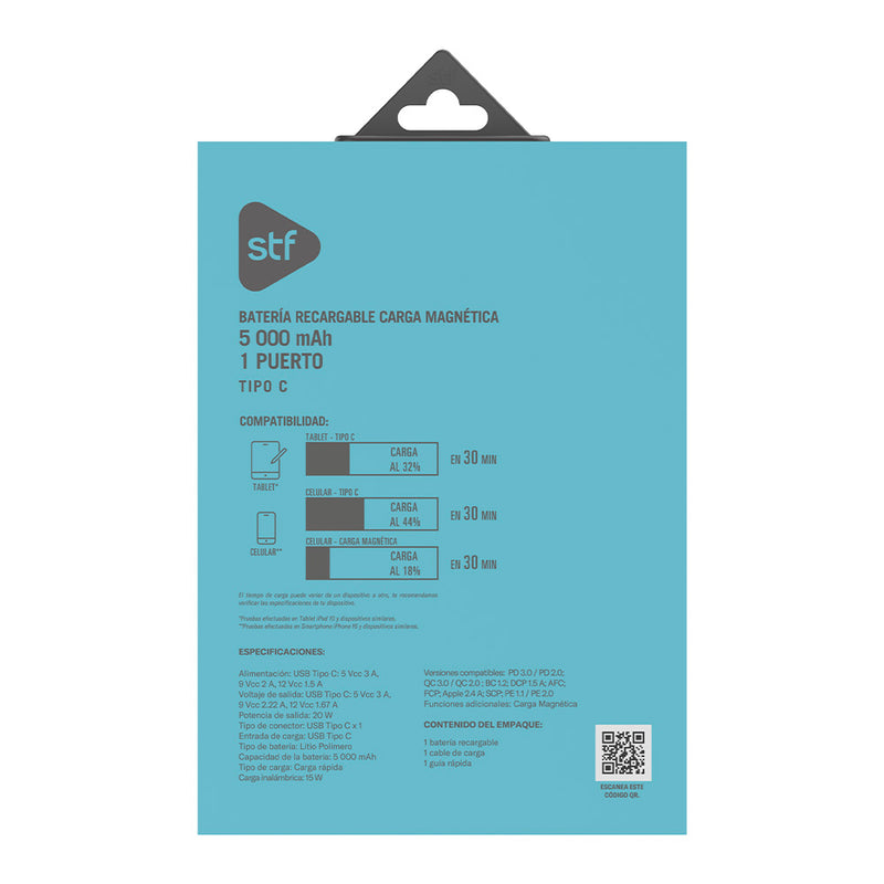 Batería Power Bank Portátil STF 5000 mAh 20W Carga Magnética Azul